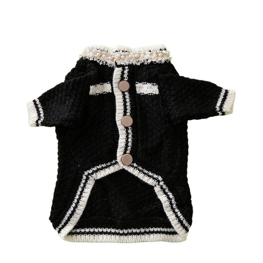 Chanel Style Designer Dog Sweater with Pearl Accents