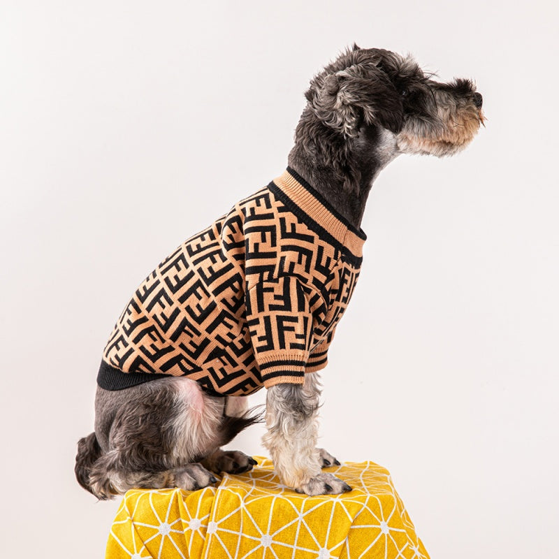 Fendi FF Monogram Logo Brown Dog Sweater