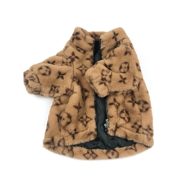 LV Monogram Faux Fur Dog Jacket