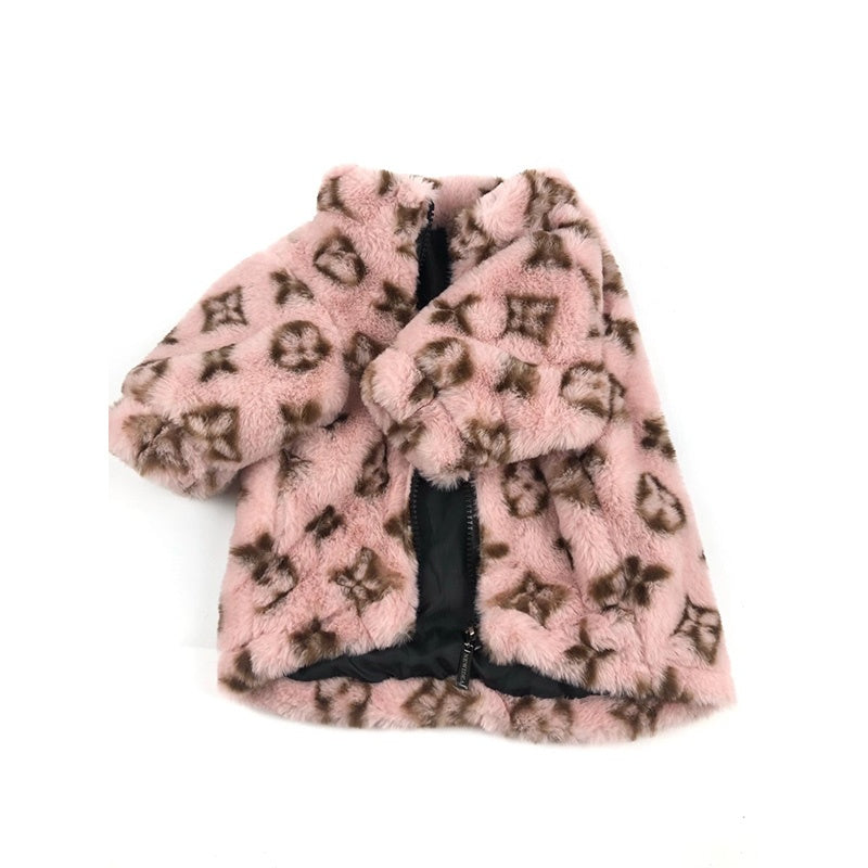 LV Monogram Faux Fur Dog Jacket