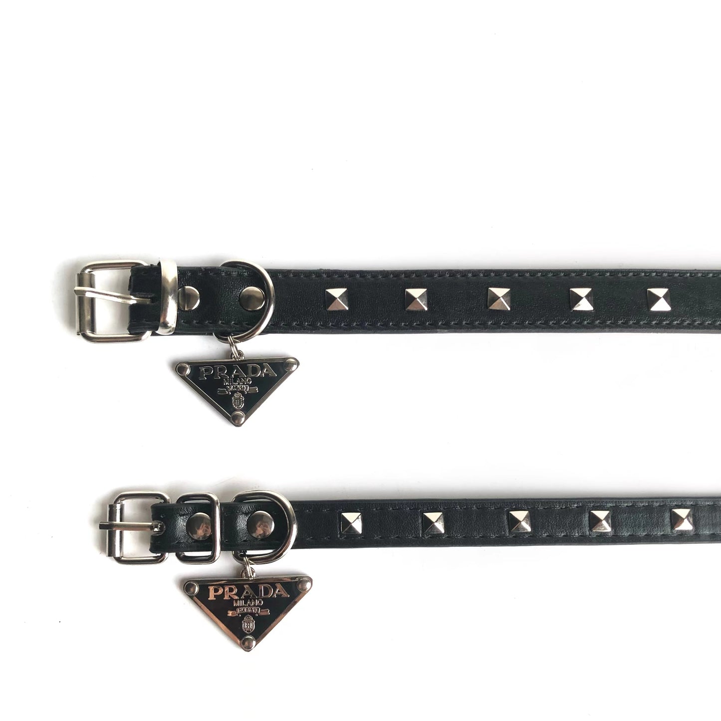Prada Square Stud Dog Collar with Metal Signature Triangle Logo Plaque