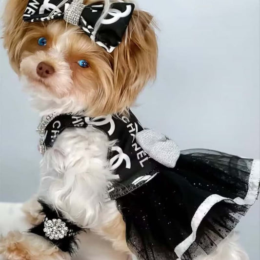 Chanel Dog Dress – CC Logo Pinafore with Tulle Star Skirt