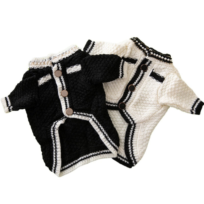 Chanel Style Designer Dog Sweater with Pearl Accents