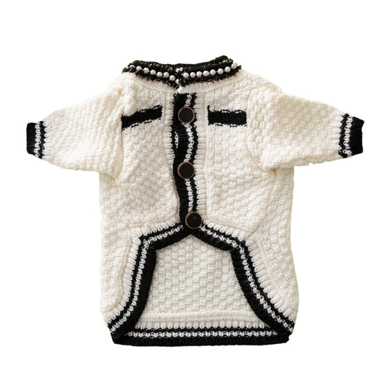 Chanel Style Designer Dog Sweater with Pearl Accents