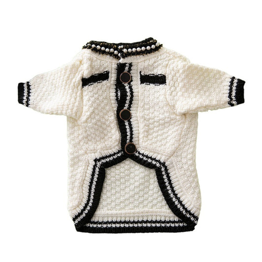 Chanel Style Designer Dog Sweater with Pearl Accents