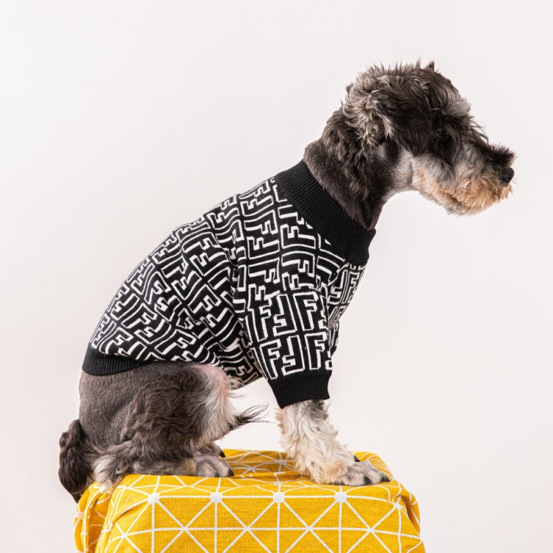 Fendi FF Monogram Logo Black Dog Sweater