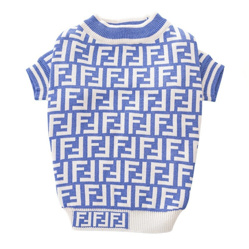 Fendi FF Monogram Logo Blue Dog Sweater