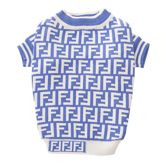 Fendi FF Monogram Logo Blue Dog Sweater