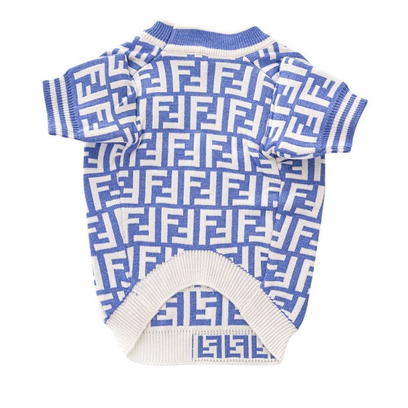 Fendi FF Monogram Logo Blue Dog Sweater