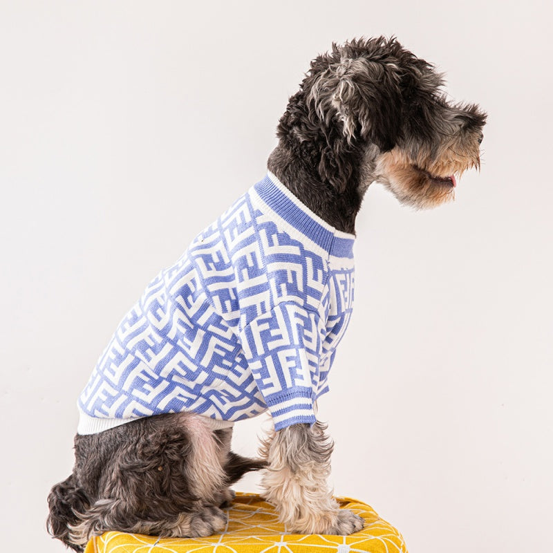 Fendi FF Monogram Logo Blue Dog Sweater