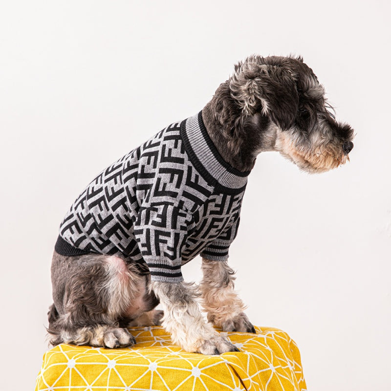 Fendi FF Monogram Logo Grey Dog Sweater