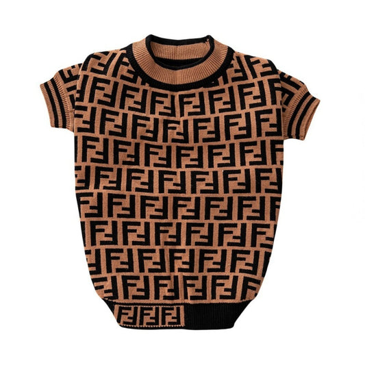 Fendi FF Monogram Logo Brown Dog Sweater