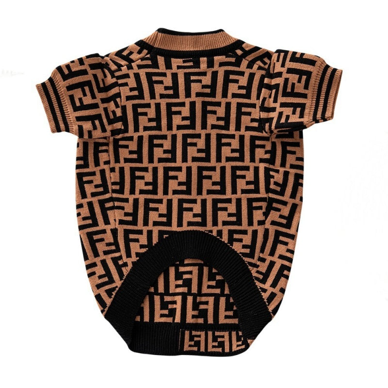 Fendi FF Monogram Logo Brown Dog Sweater
