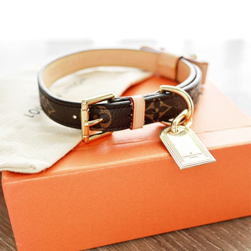 Louis Vuitton Monogram Dog Collar - Luxury Designer Pet Collar with Gold Hardware