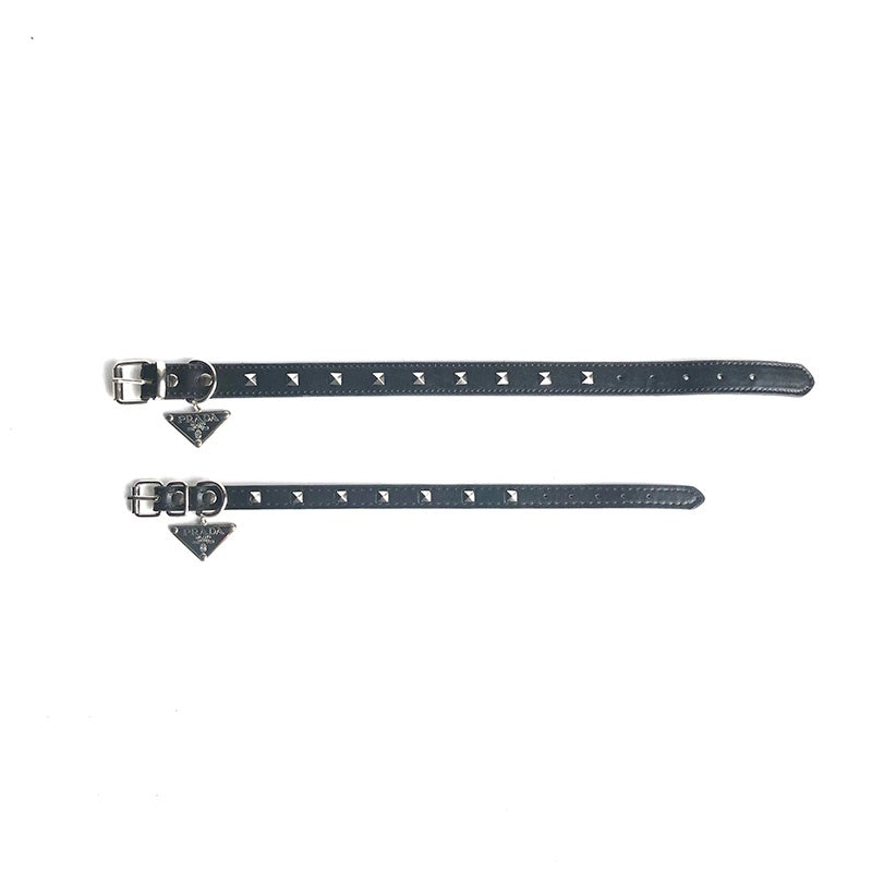 Prada Square Stud Dog Collar with Metal Signature Triangle Logo Plaque