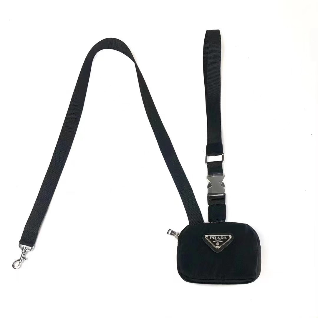 Prada Dog Leash - 150cm Luxury Lead with Triangle Logo & Built-in Pooper Bag Pouch