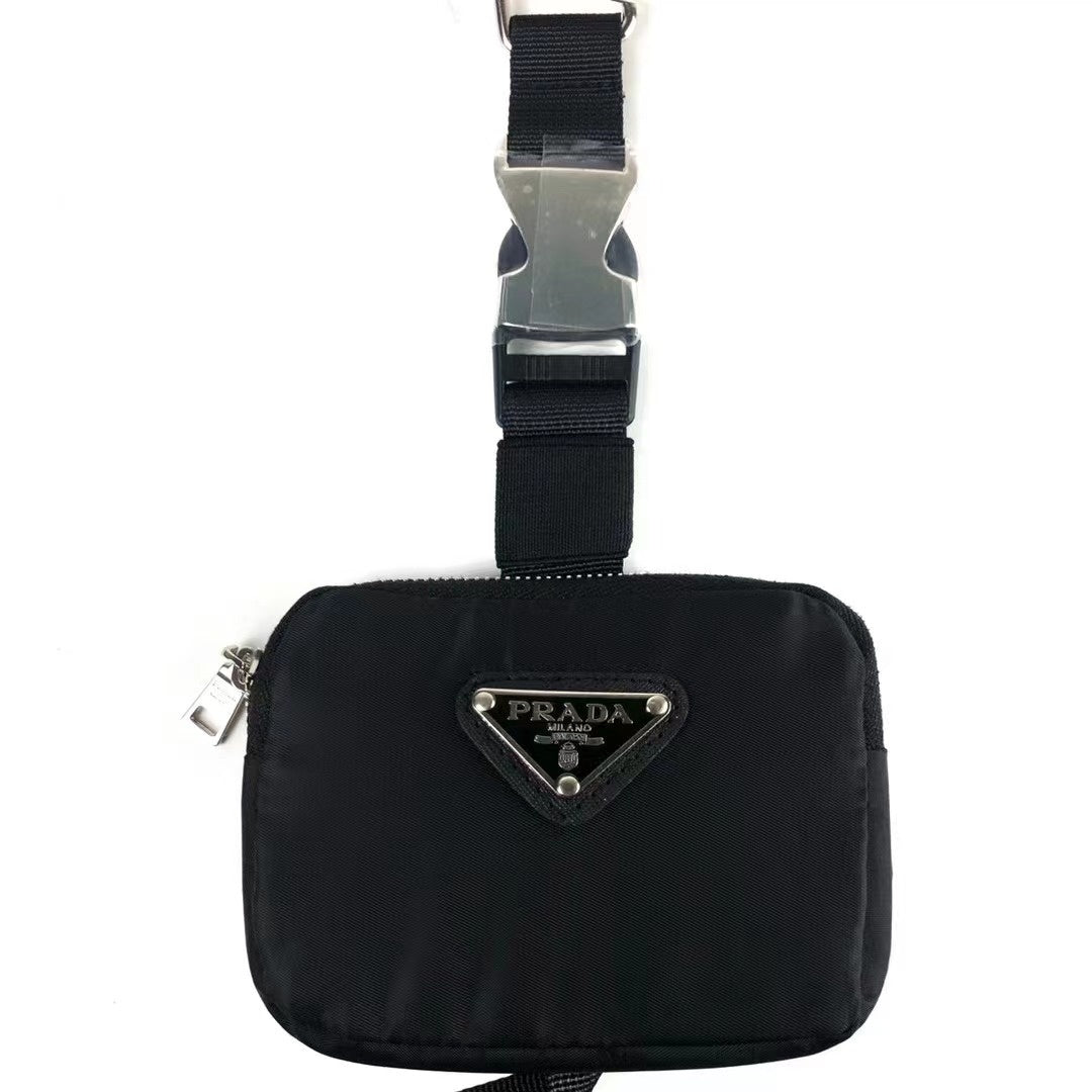 Prada Dog Leash - 150cm Luxury Lead with Triangle Logo & Built-in Pooper Bag Pouch